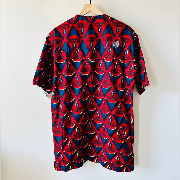 Vintage Multi-Color African Print Cotton Button Down Pullover Shirt Size L - Picture 3 of 5